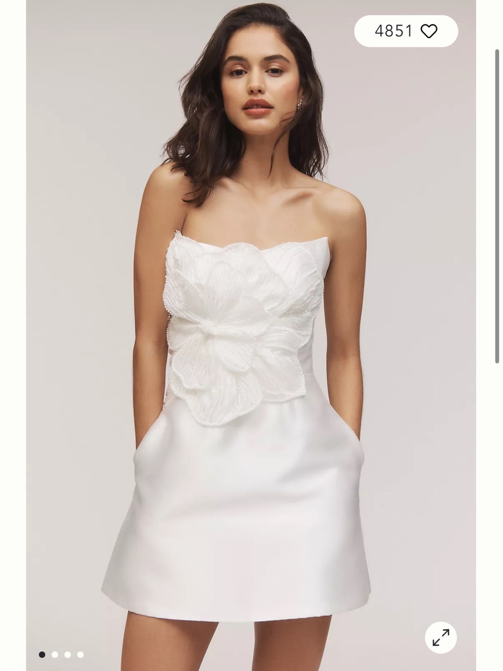 White Strapless Floral Appliqué Mini Dress - By Watters